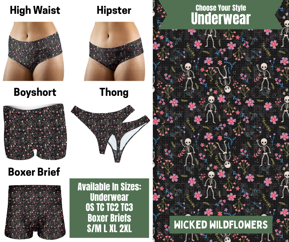 Preorder! Closes 11/24. ETA Jan. Wicked Wildflowers Hipster, High Waist, Boyshort, & Thong Underwear & Boxer Briefs