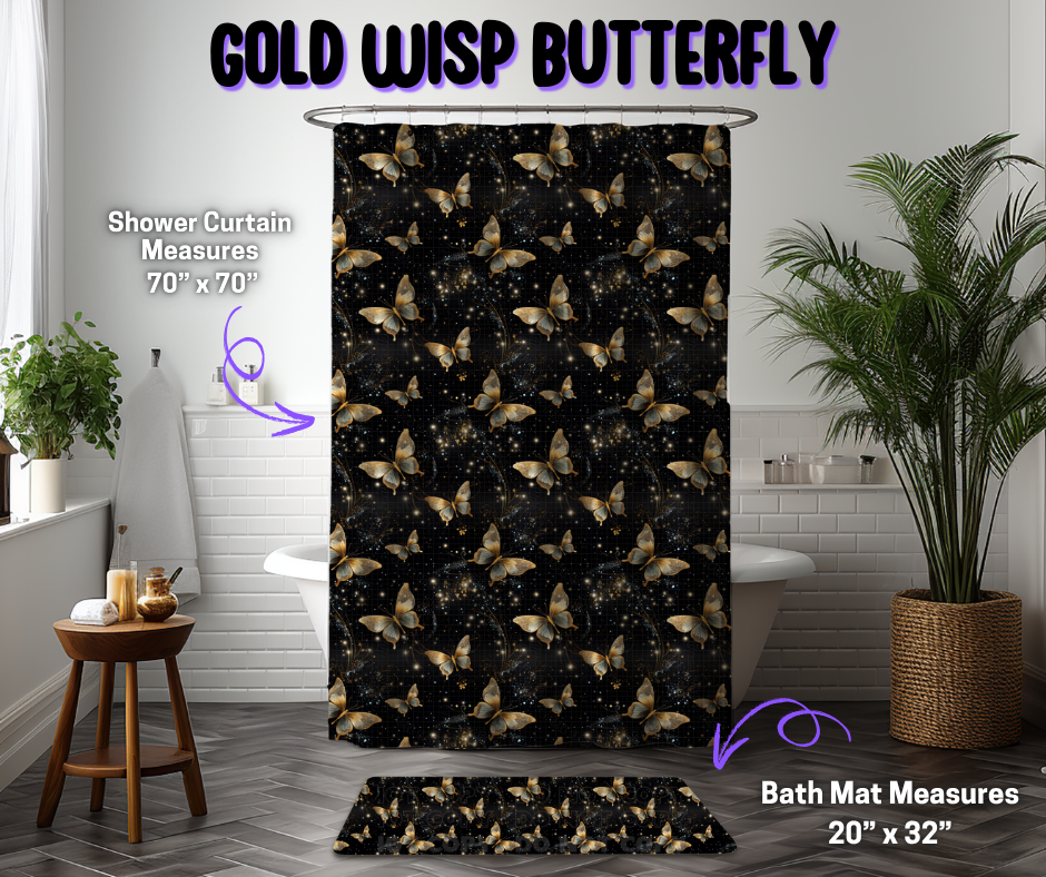 Preorder! Closes 12/8. ETA March. Gold Wisp Butterfly Custom Shower Curtain and/or Bath Mat