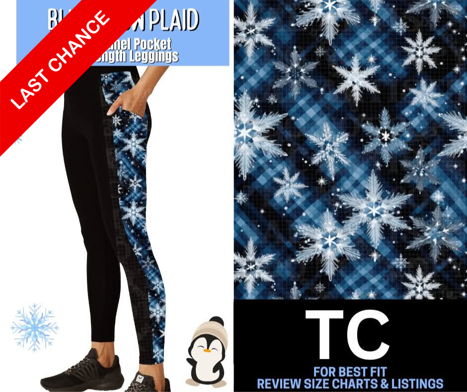 Blue Snow Plaid Side Panel Pocket Full Length Leggings