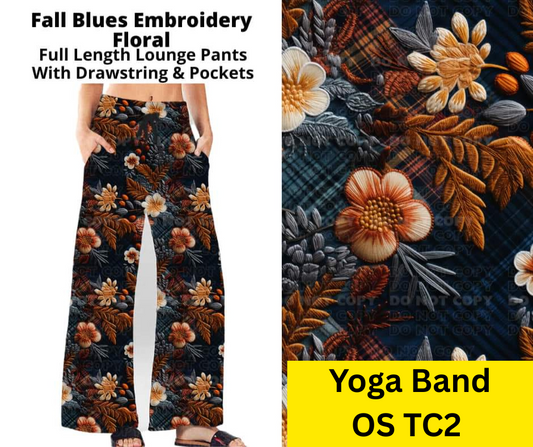 Fall Blues Embroidery Full Length Lounge Pants - Alonna's Legging Land