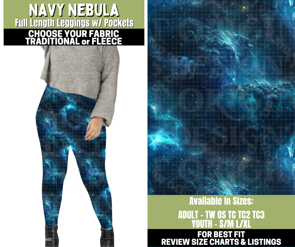Preorder! Closes 11/6. ETA Jan. Navy Nebula Leggings Choose Fleece or Traditional