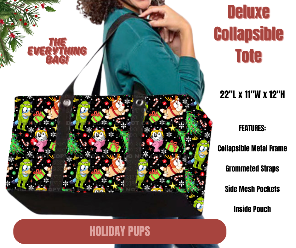 Preorder! Closes 9/1. ETA Dec. Holiday Pups Collapsible Tote