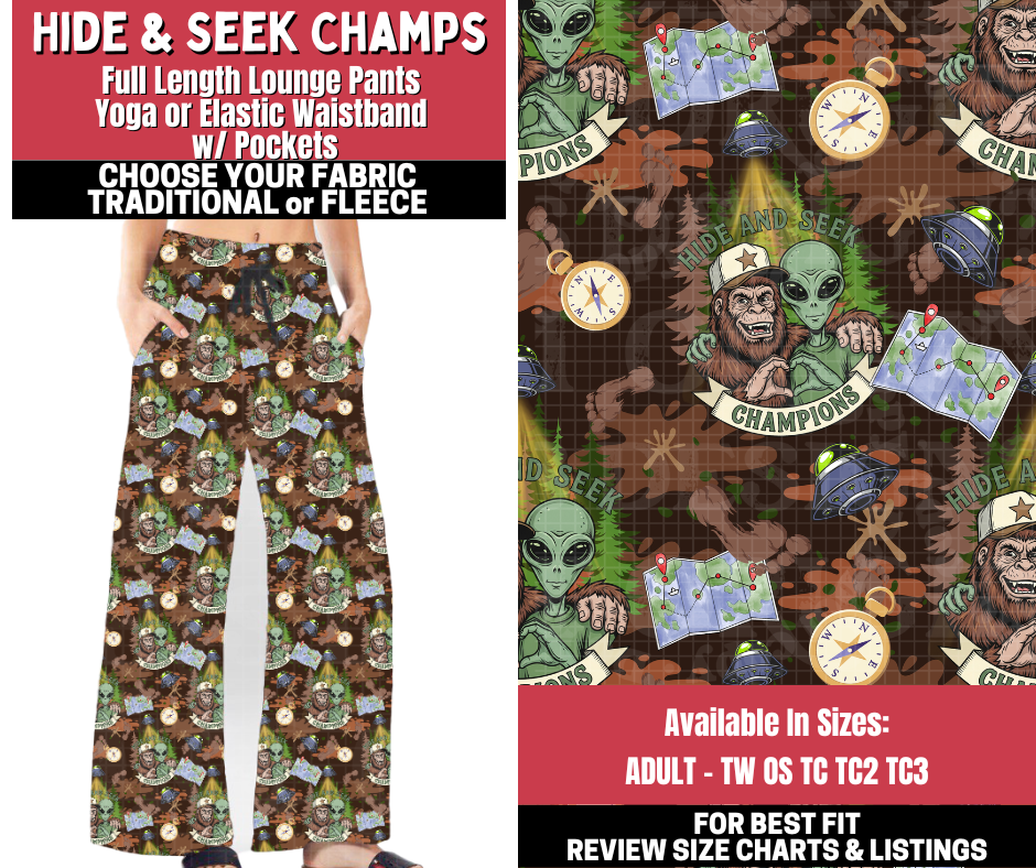 Preorder! Closes 11/13. ETA Jan. Hide & Seek Champs Lounge Pants Choose Fleece or Traditional