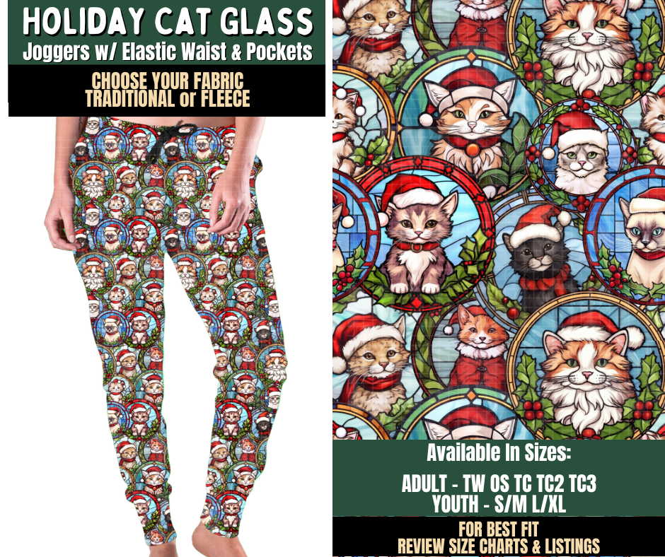 Preorder! Closes 8/12. ETA Nov. Holiday Cat Glass Joggers Choose Fleece or Traditional