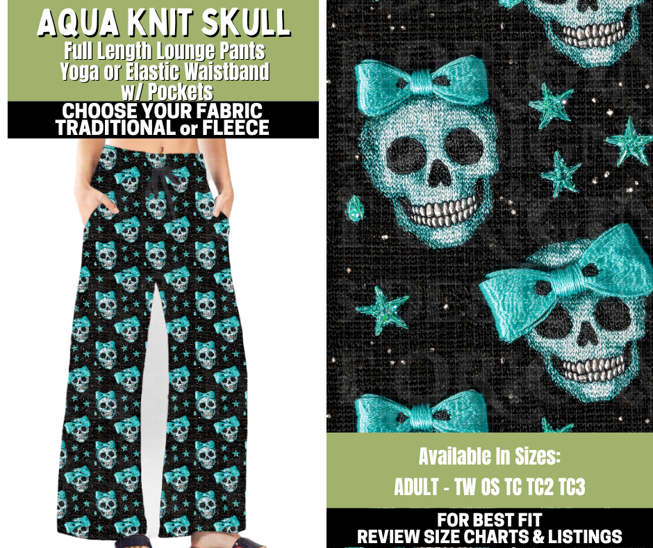 Preorder! Closes 11/6. ETA Jan. Aqua Knit Skull Lounge Pants Choose Fleece or Traditional