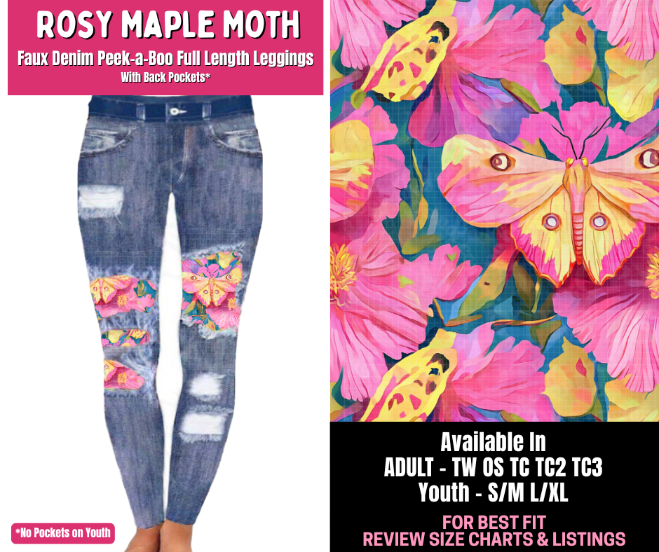 Preorder! Closes 1/1. ETA March. Rosy Maple Moth Full Length Faux Denim Peekaboo