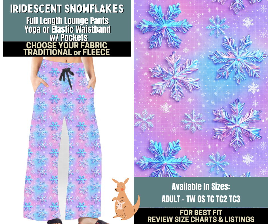 Preorder! Closes 10/2. ETA Dec. Iridescent Snowflake Lounge Pants Choose Fleece or Traditional