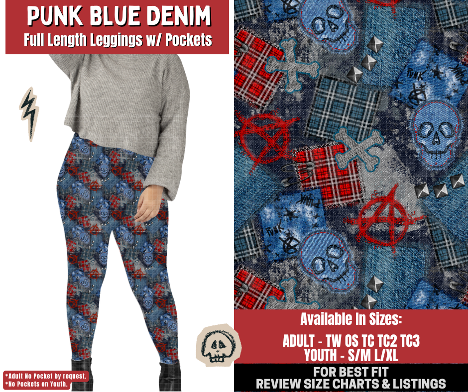 Preorder! Closes 12/22. ETA March. Punk Blue Denim Full Length Leggings w/wo Pockets