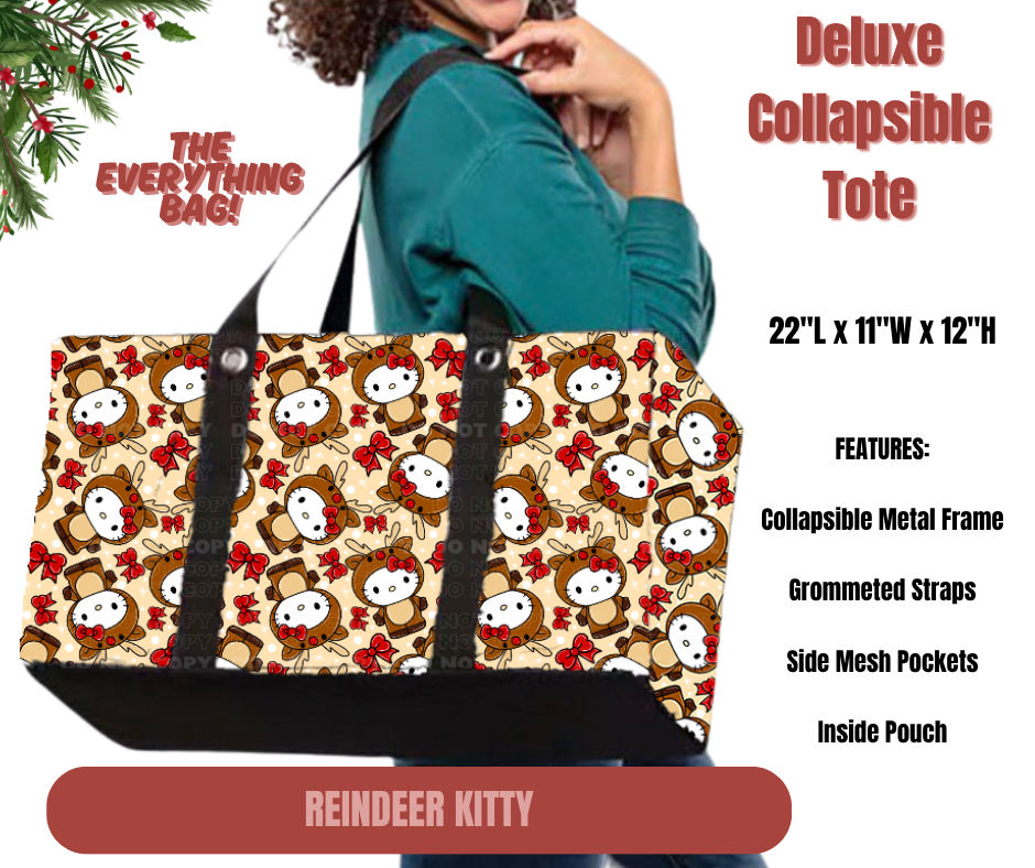 Preorder! Closes 9/1. ETA Dec. Reindeer Kitty Collapsible Tote