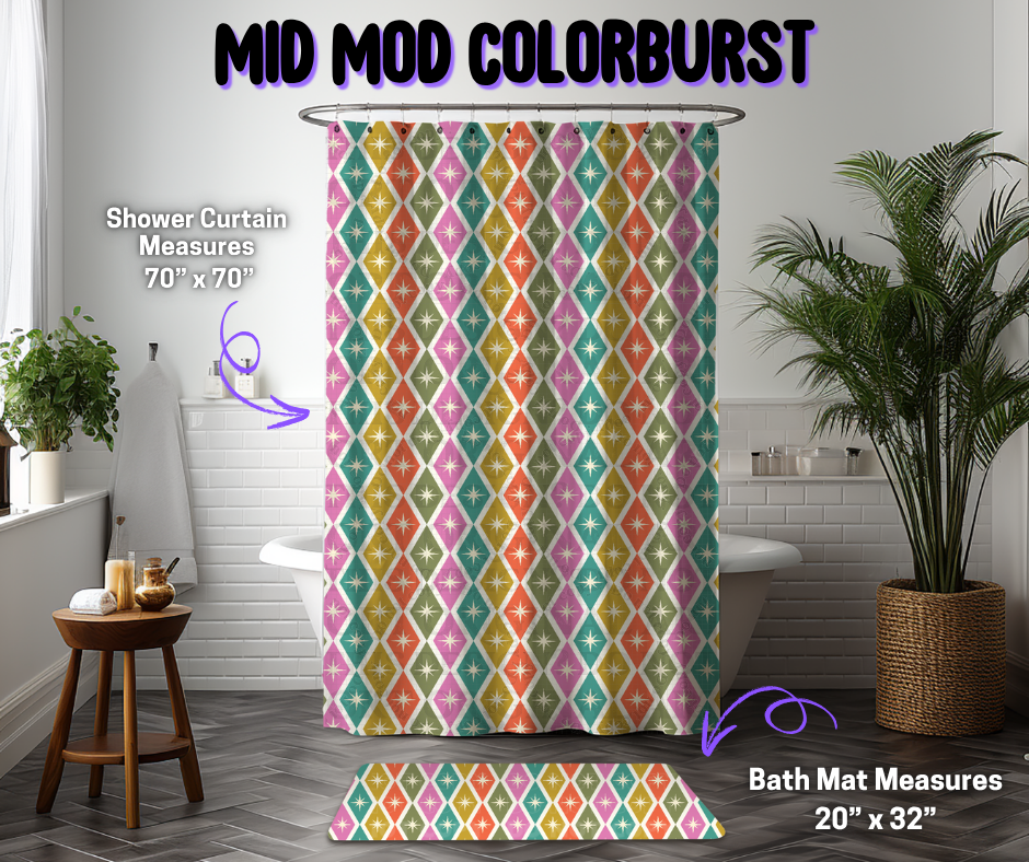 Preorder! Closes 12/8. ETA March. Mid Mod ColorBurst Custom Shower Curtain and/or Bath Mat
