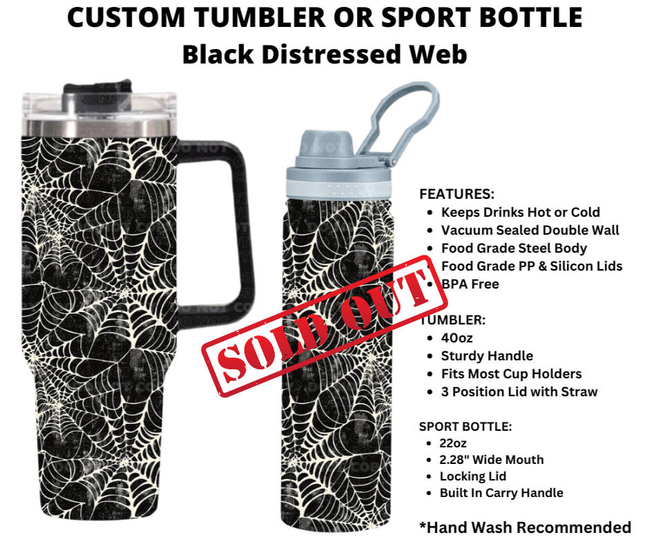 Black Distressed Web Custom Tumbler - Alonna's Legging Land