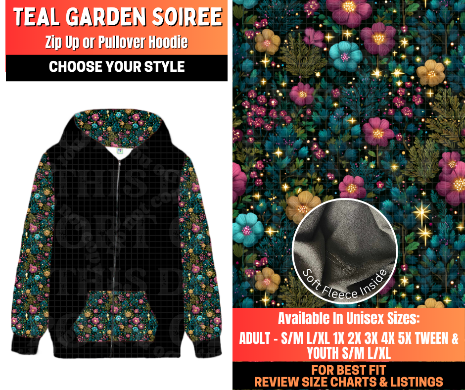 Preorder! Closes 12/29. ETA March. Teal Garden Soiree Zip-Up or Pullover Hoodie