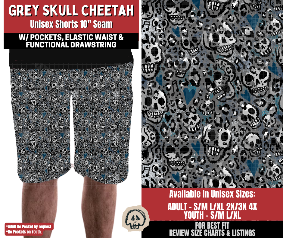 Preorder! Closes 12/22. ETA March. Grey Skull Cheetah Unisex Shorts