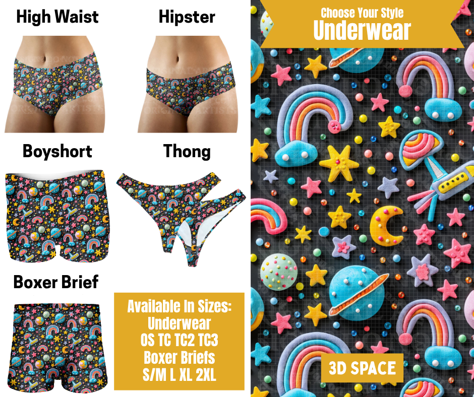 Preorder! Closes 10/28. ETA Jan. 3D Space Hipster, High Waist, Boyshort, & Thong Underwear & Boxer Briefs