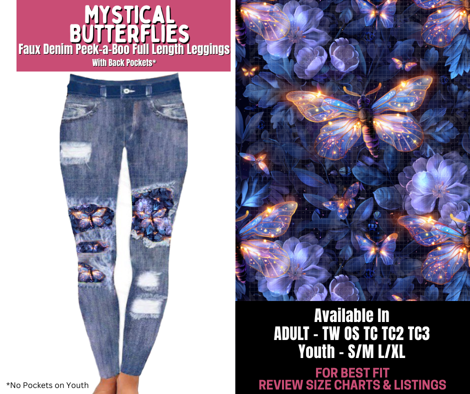 Preorder! Closes 11/10. ETA Jan. Mystical Butterflies Full Length Faux Denim Peekaboo