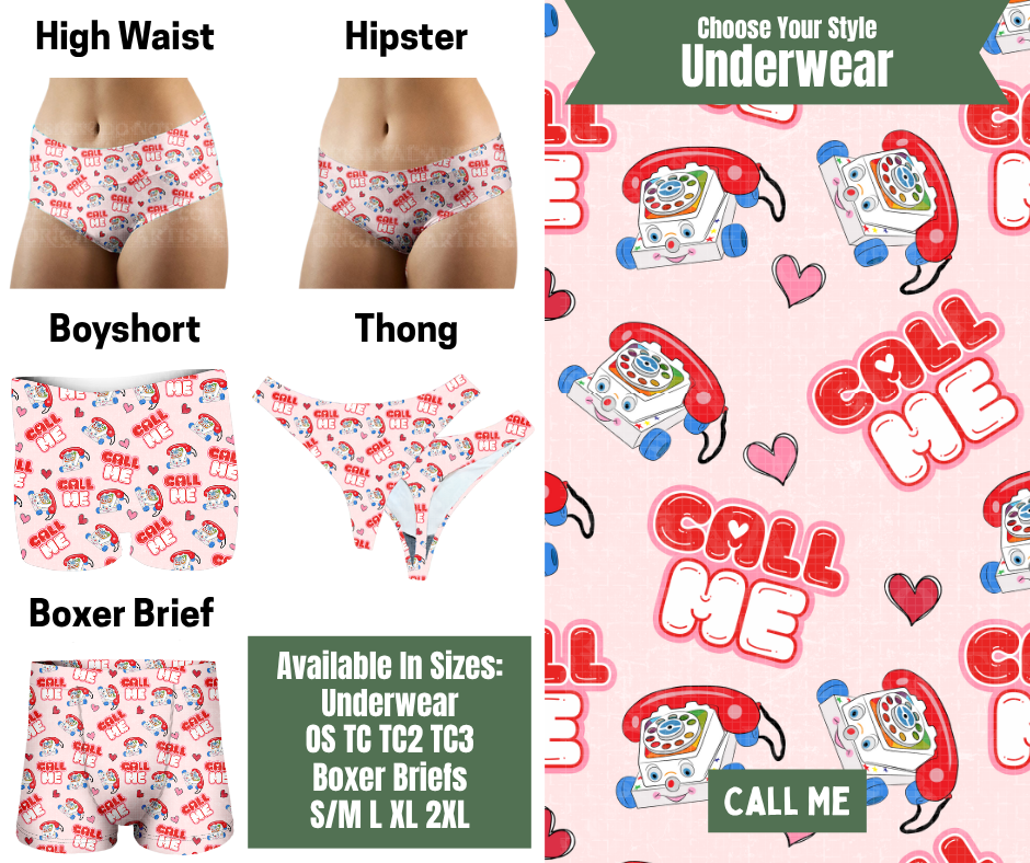 Preorder! Closes 11/24. ETA Jan. Call Me Hipster, High Waist, Boyshort, & Thong Underwear & Boxer Briefs
