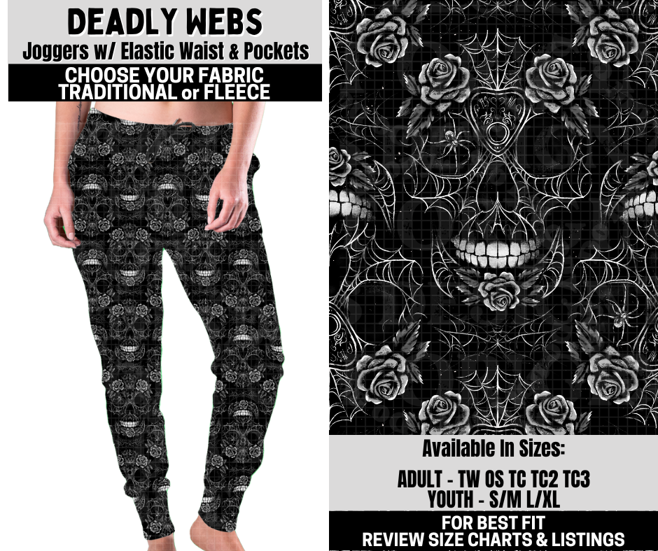 Preorder! Closes 10/6. ETA Dec. Deadly Webs Joggers Choose Fleece or Traditional
