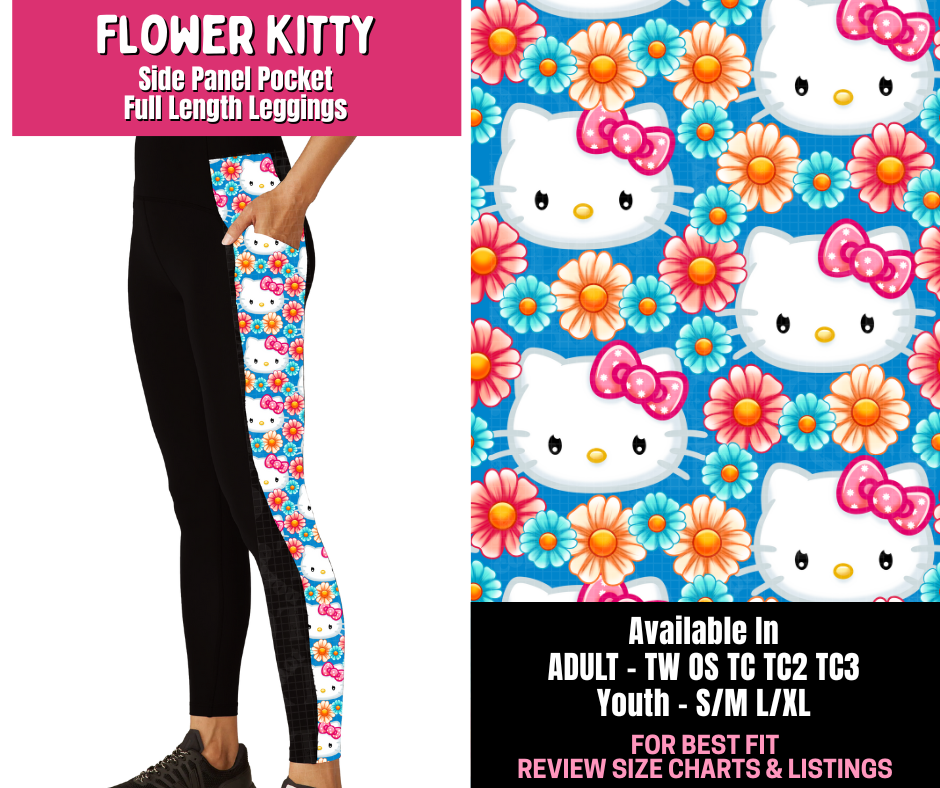 Preorder! Closes 1/1. ETA March. Flower Kitty Side Panel Pocket Full Length Leggings