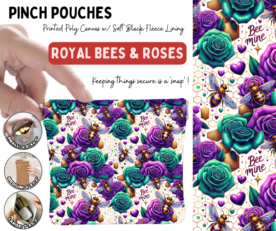 Preorder! Closes 10/5. ETA Jan. Royal Bees & Roses Pinch Pouches in 3 Sizes