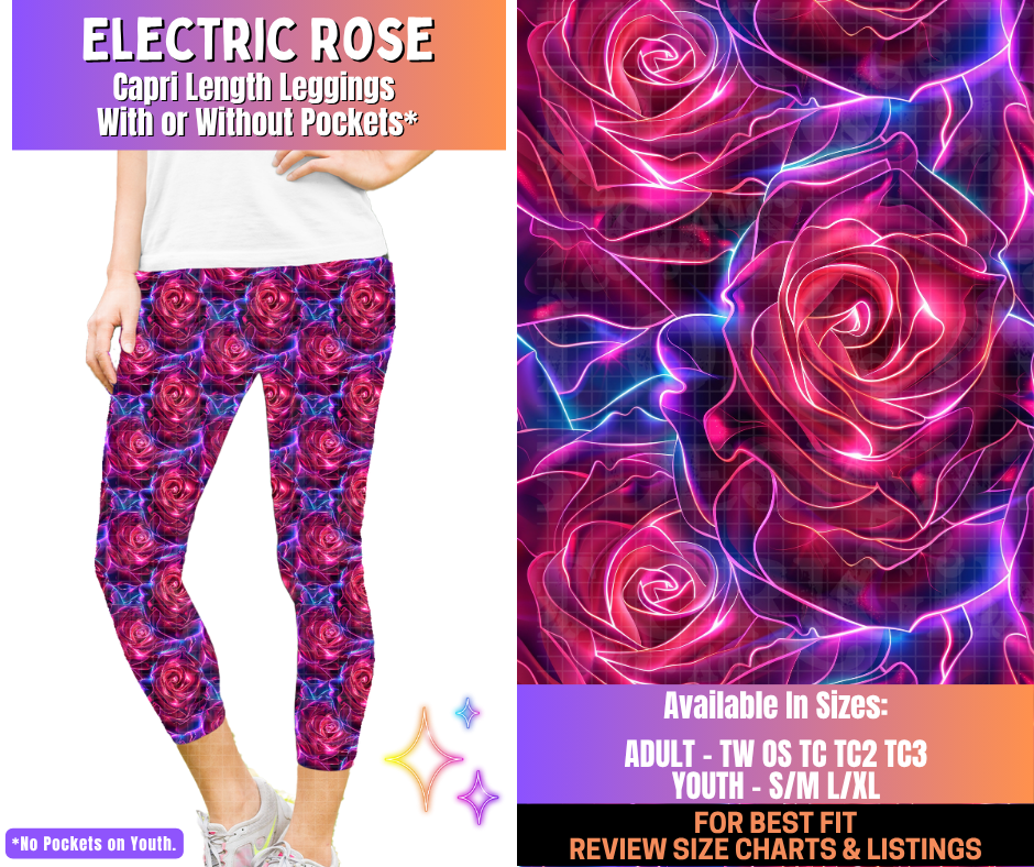Preorder! Closes 12/10. ETA March. Electric Rose Capri Length Leggings w/wo Pockets