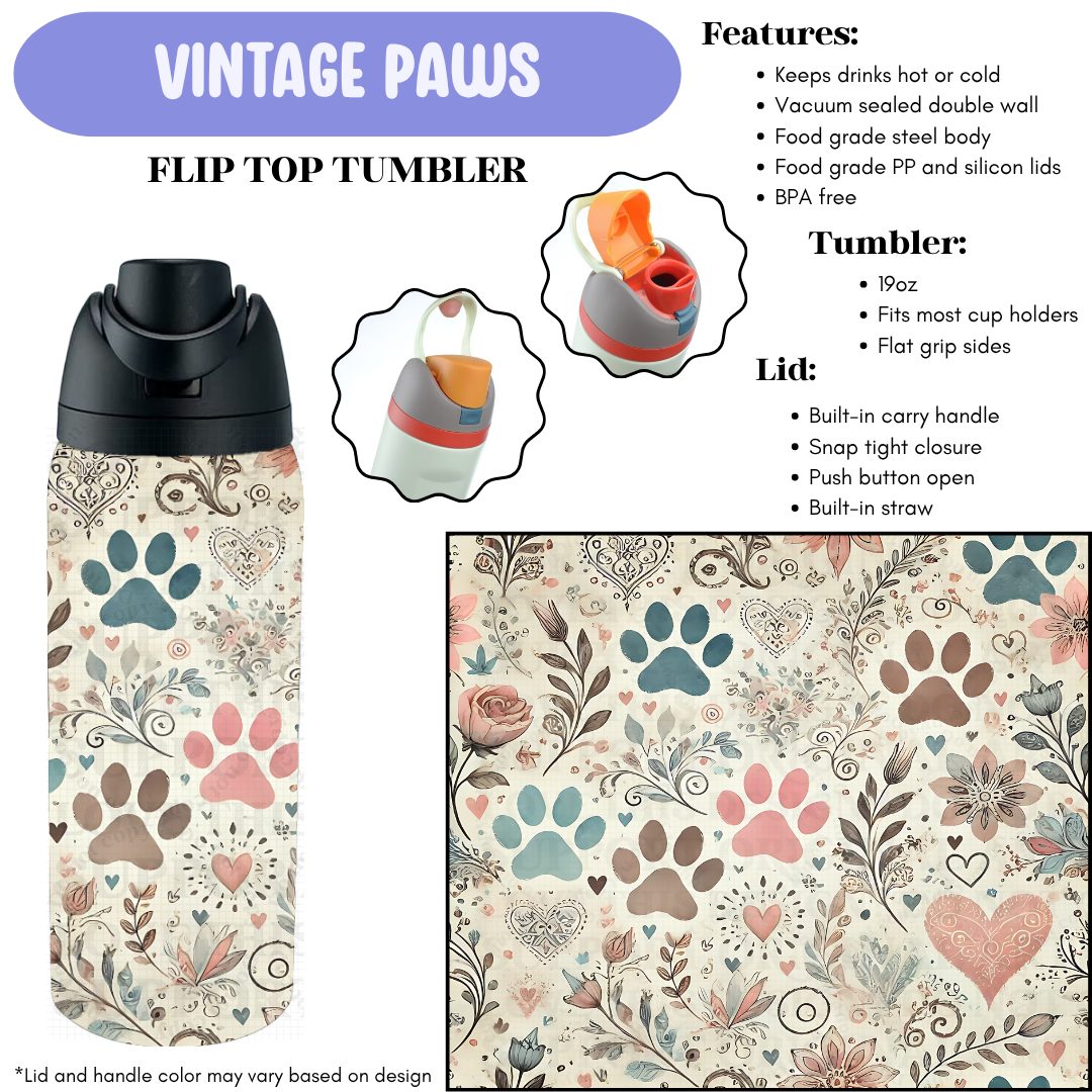 Preorder! Closes 12/11. ETA Feb. Vintage Paws Print Flip Top Tumbler