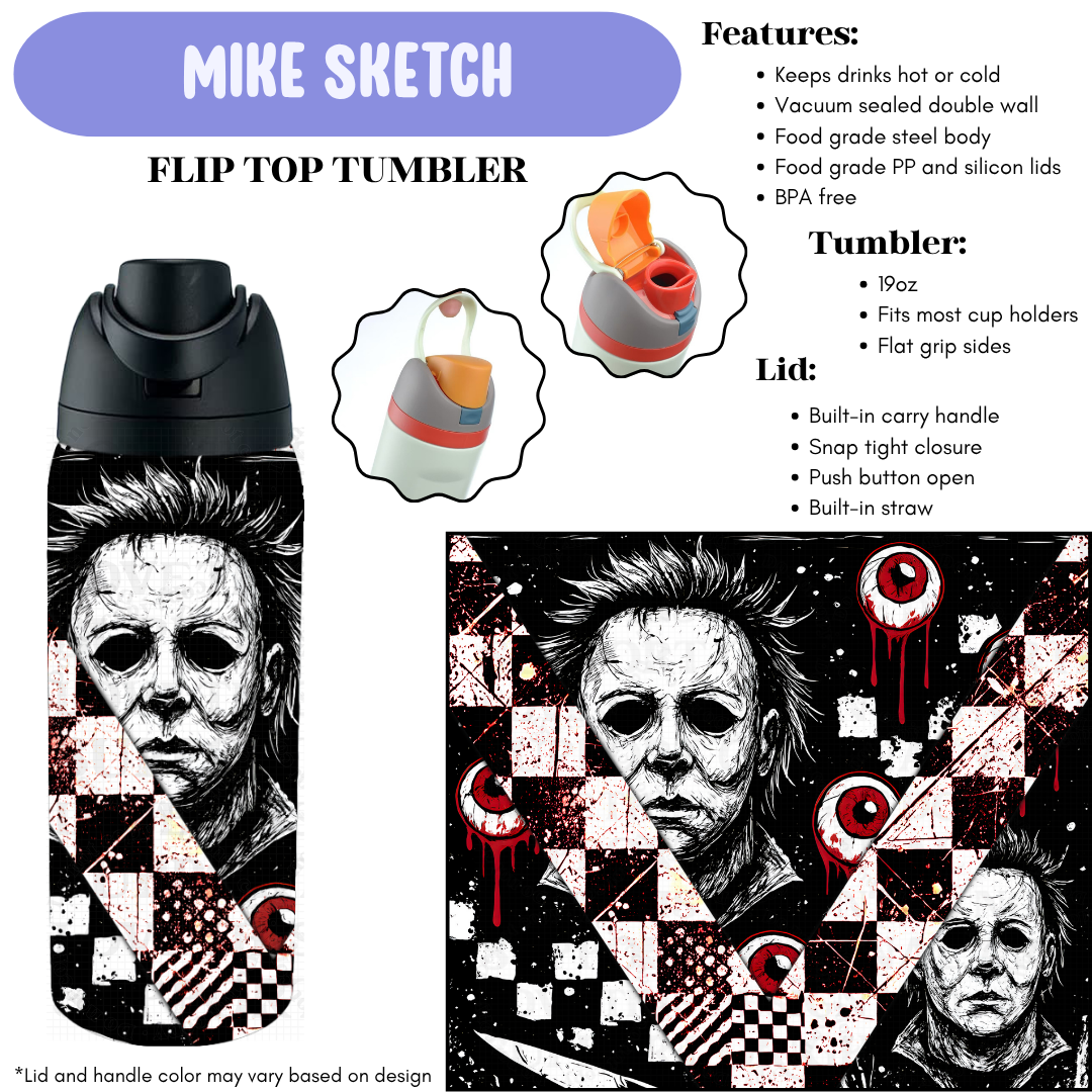 Preorder! Closes 12/11. ETA Feb. Mike Sketch Flip Top Tumbler