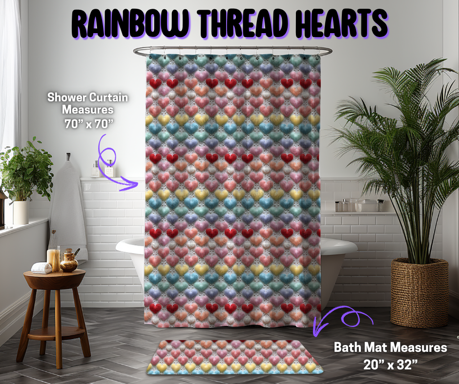 Preorder! Closes 12/8. ETA March. Rainbow Thread Hearts Custom Shower Curtain and/or Bath Mat
