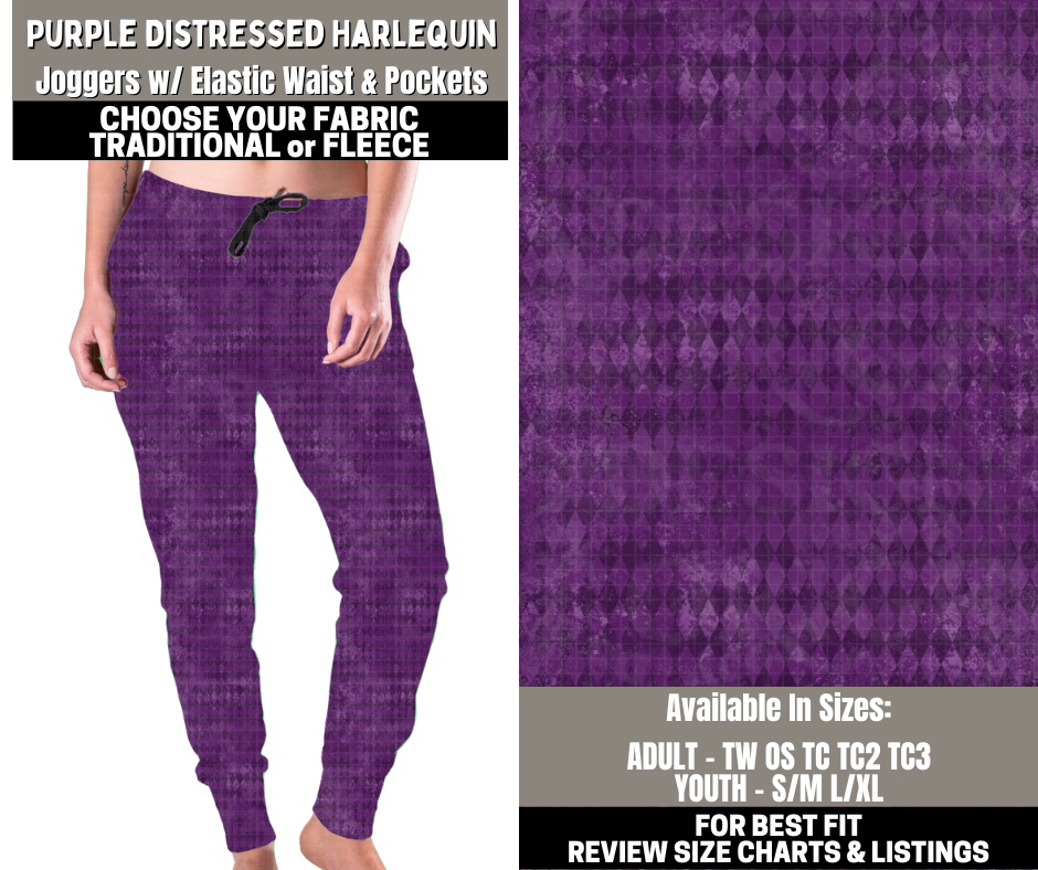 Preorder! Closes 12/1. ETA Feb. Purple Distressed Harlequin Joggers Choose Fleece or Traditional