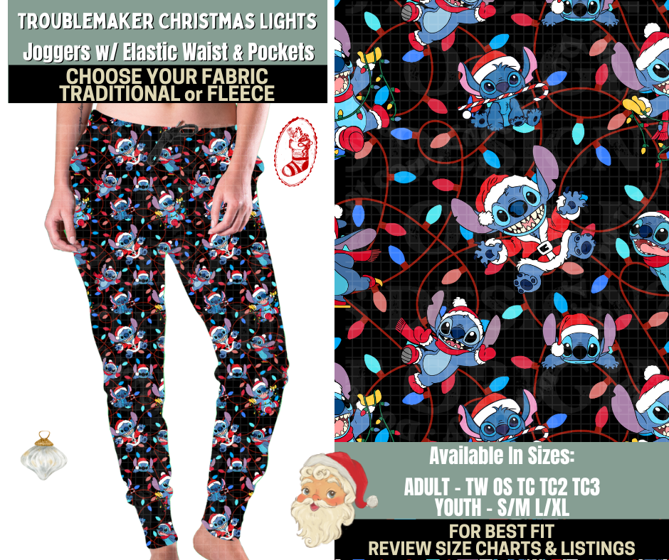 Preorder! Closes 9/15. ETA Dec. Troublemaker Christmas Lights Joggers Choose Fleece or Traditional