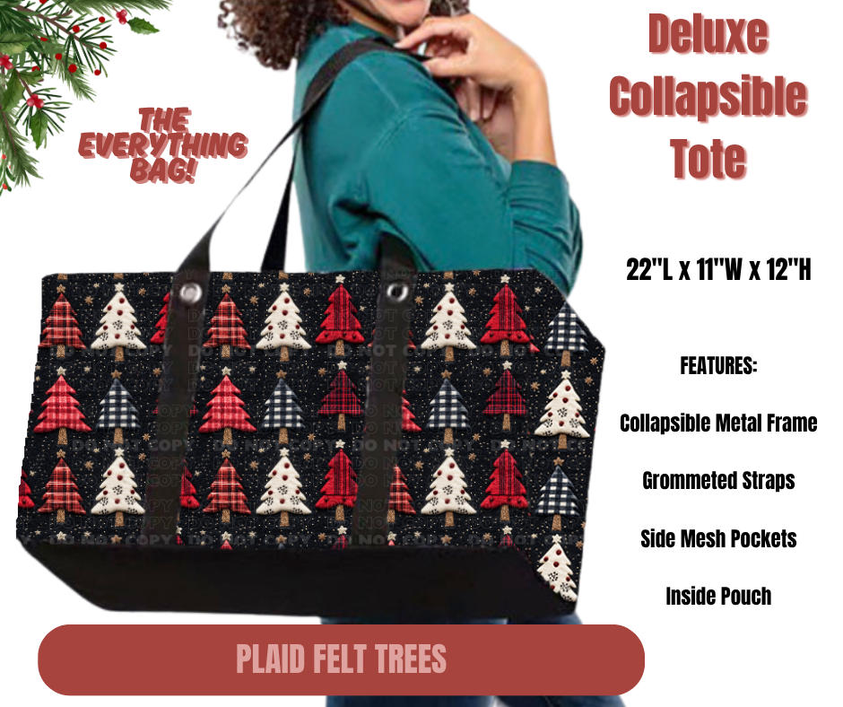 Preorder! Closes 9/1. ETA Dec. Plaid Felt Trees Collapsible Tote