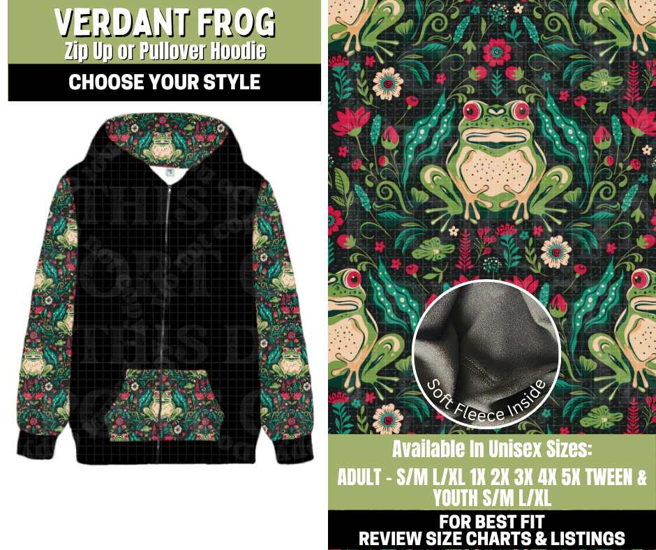 Preorder! Closes 11/6. ETA Jan. Verdant Frog Zip-Up or Pullover Hoodie