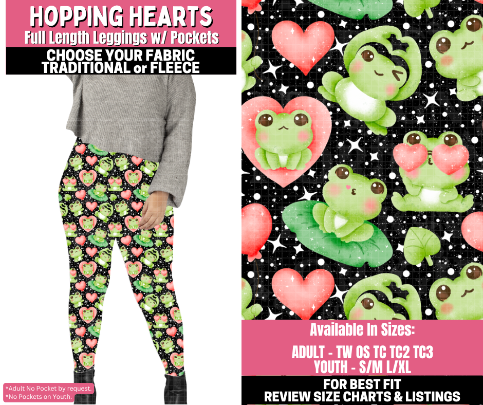 Preorder! Closes 11/19. ETA Jan. Hopping Hearts Leggings Choose Fleece or Traditional