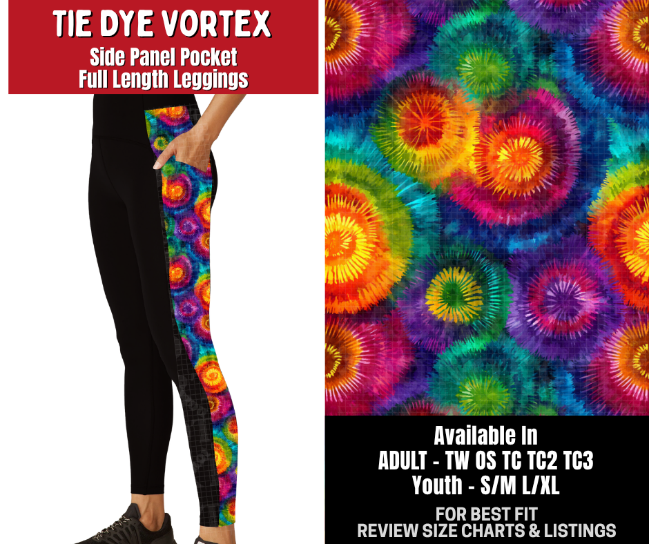 Preorder! Closes 10/26. ETA Jan. Tie Dye Vortex Side Panel Pocket Full Length Leggings