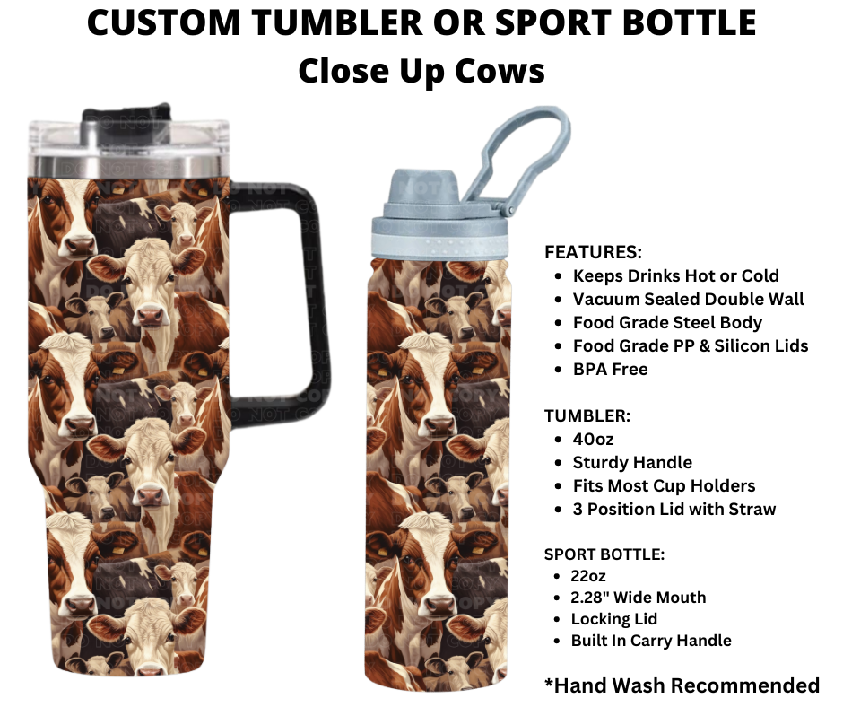 Close Up Cows Custom Tumbler or Sport Bottle - Alonna's Legging Land