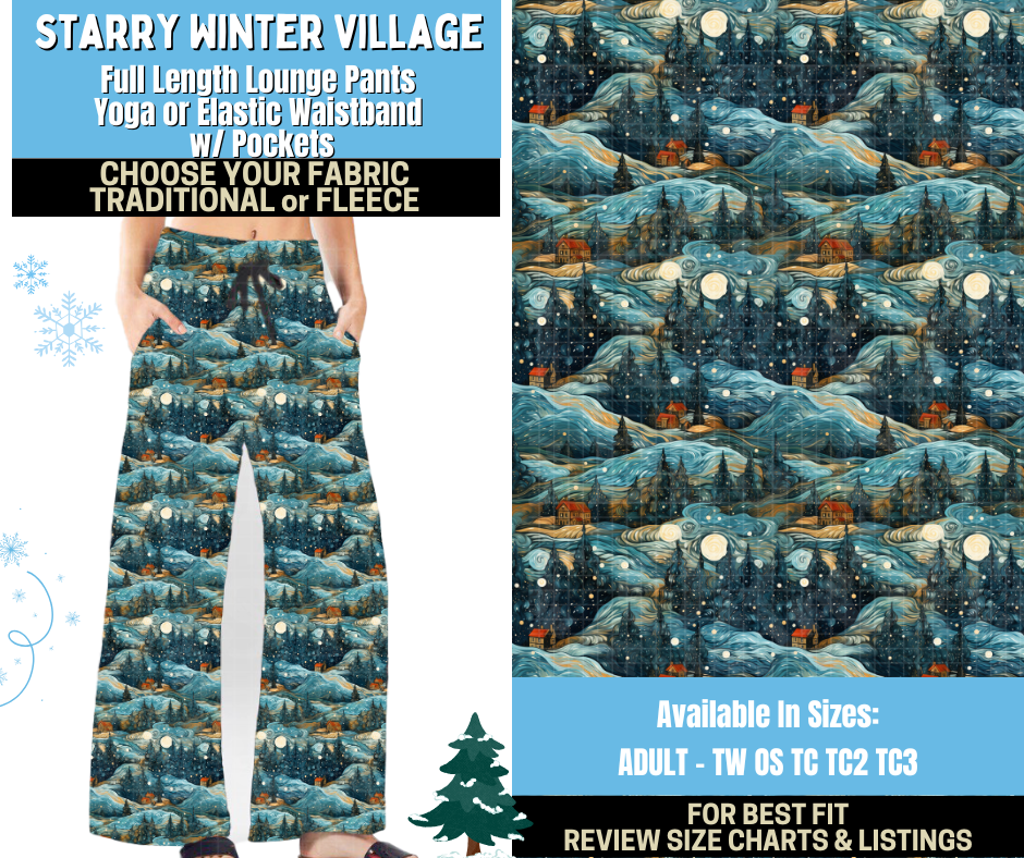 Preorder! Closes 8/28. ETA Nov. Starry Winter Village Lounge Pants Choose Fleece or Traditional