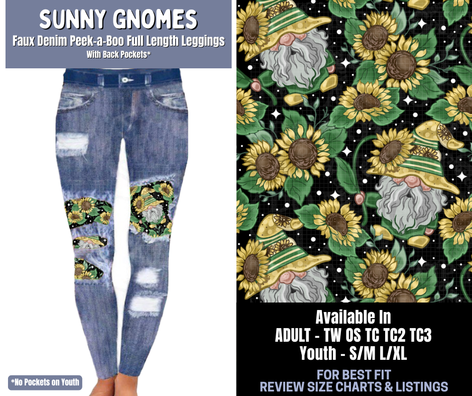 Preorder! Closes 1/8. ETA March. Sunny Gnomes Full Length Faux Denim Peekaboo