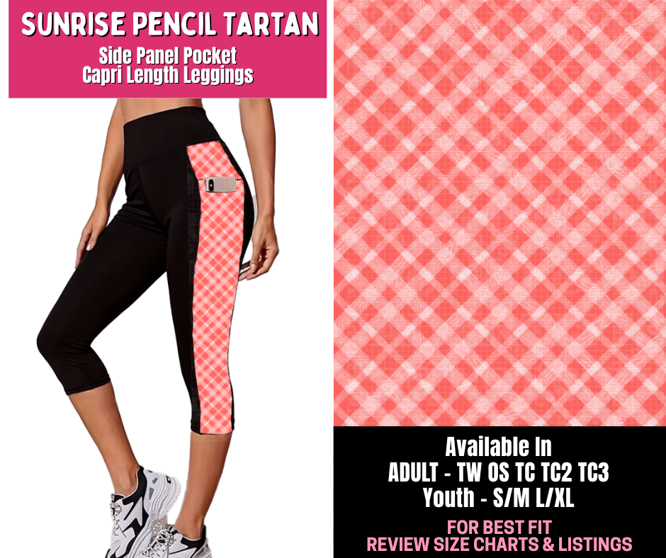 Preorder! Closes 1/1. ETA March. Sunrise Pencil Tartan Side Panel Pocket Capri Length Leggings