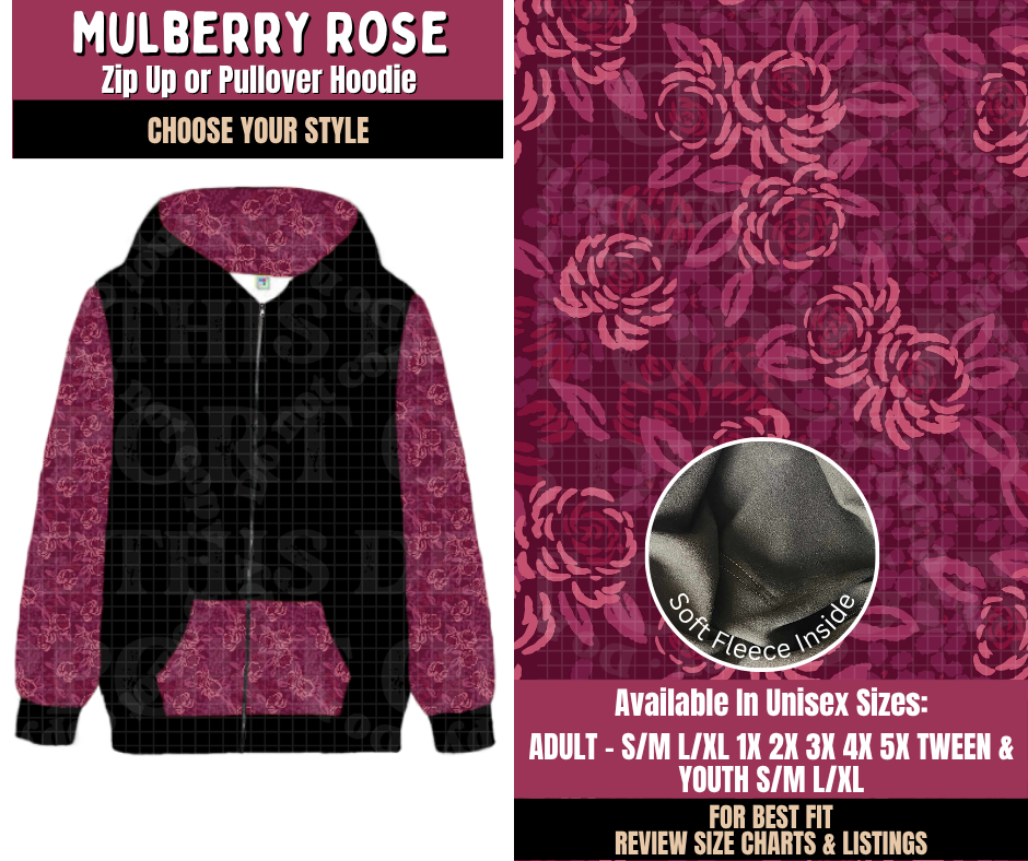 Preorder! Closes 8/27. ETA Nov. Mulberry Rose Zip-Up or Pullover Hoodie