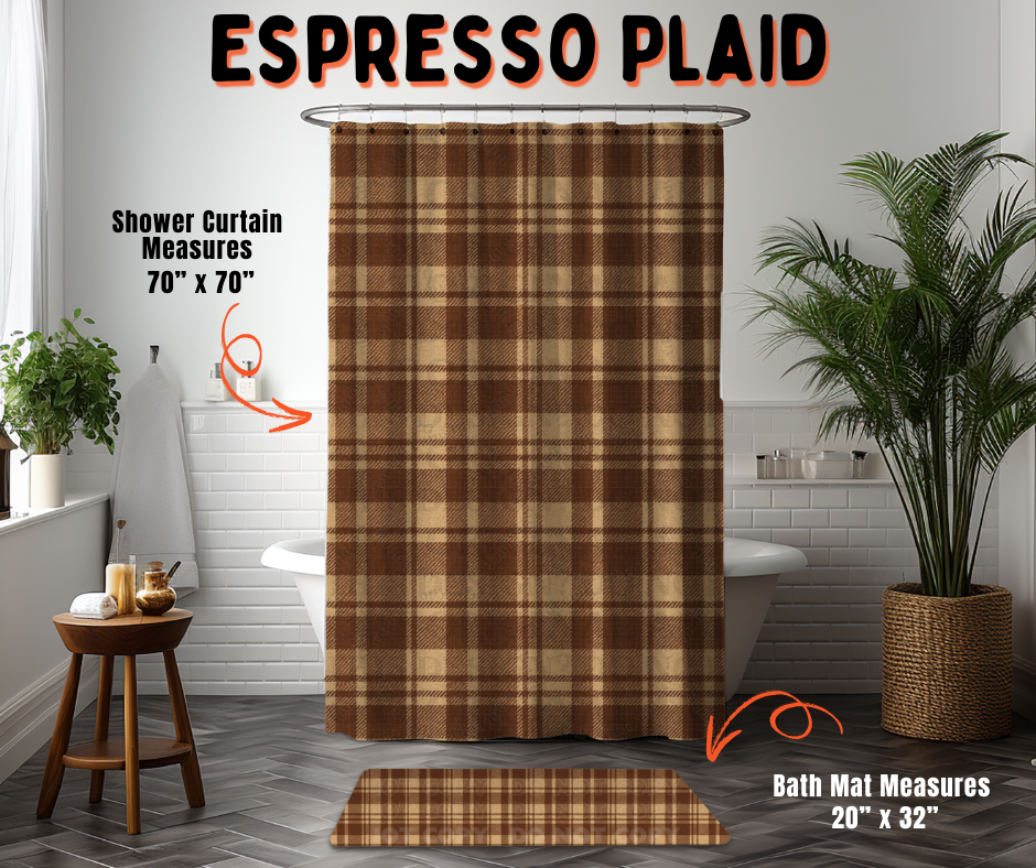 Preorder! Closes 6/10. ETA Sept. Espresso Plaid Custom Shower Curtain and/or Bath Mat