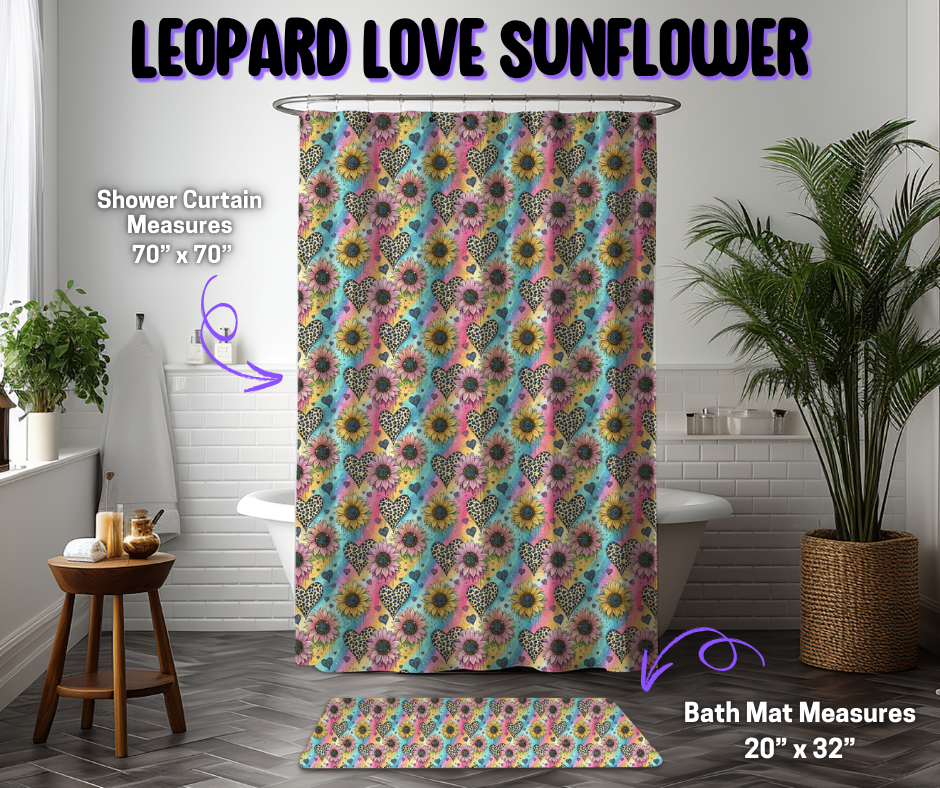 Preorder! Closes 12/8. ETA March. Leopard Love Sunflower Custom Shower Curtain and/or Bath Mat