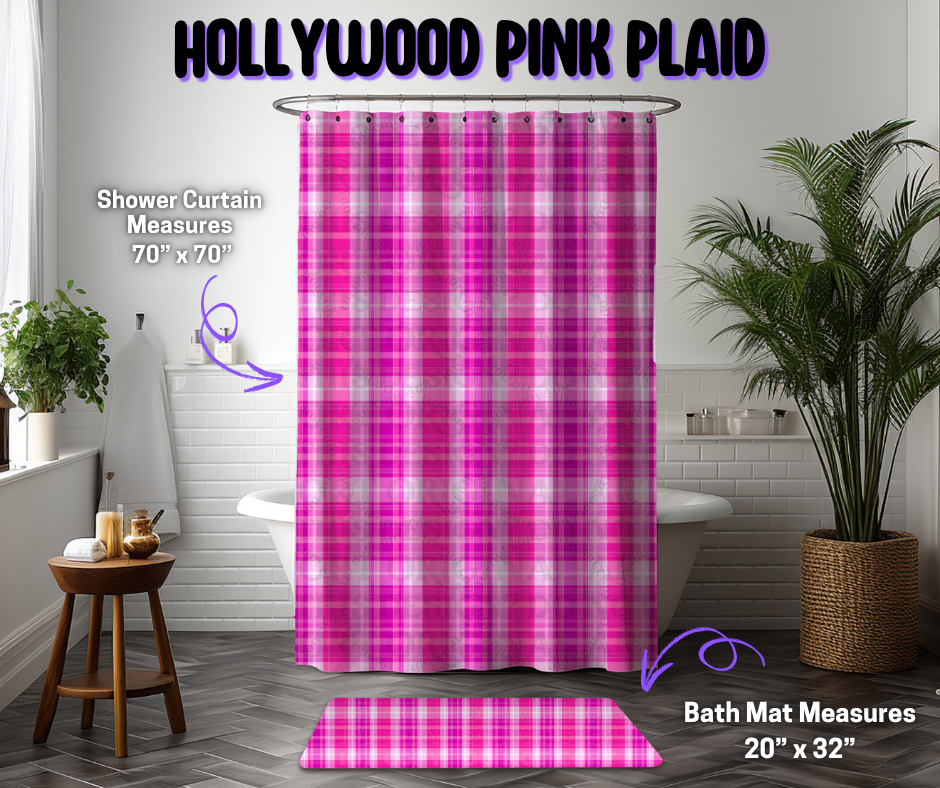 Preorder! Closes 12/8. ETA March. Hollywood Pink Plaid Custom Shower Curtain and/or Bath Mat