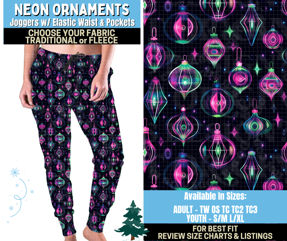 Preorder! Closes 8/28. ETA Nov. Neon Ornaments Joggers Choose Fleece or Traditional
