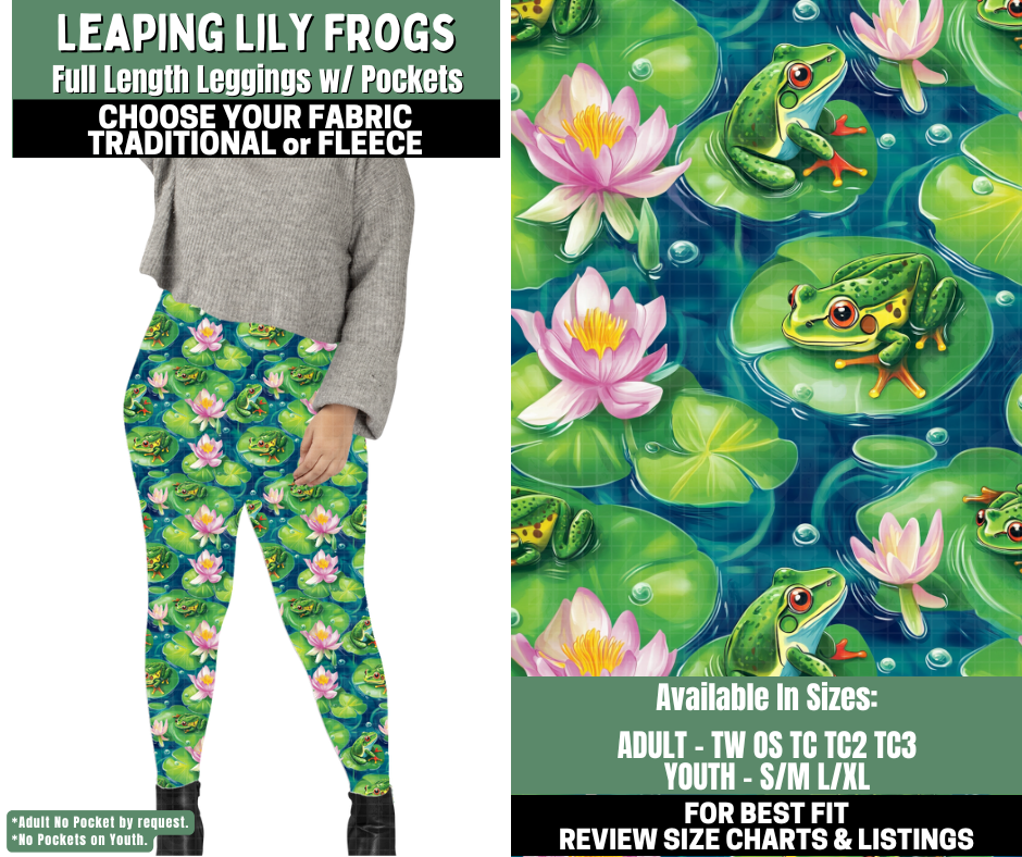 Preorder! Closes 12/4. ETA Feb. Leaping Lily Frogs Leggings Choose Fleece or Traditional