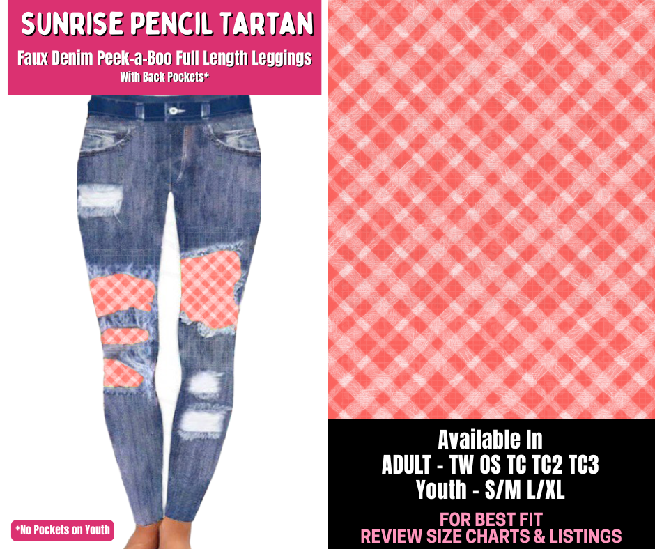 Preorder! Closes 1/1. ETA March. Sunrise Pencil Tartan Full Length Faux Denim Peekaboo