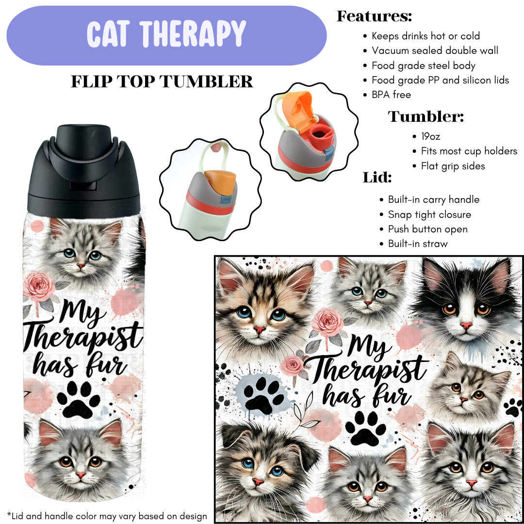 Preorder! Closes 12/11. ETA Feb. Cat Therapy Flip Top Tumbler