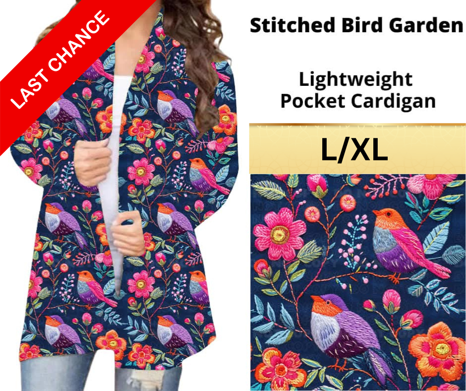Stitched Bird Garden Pocket Cardigan