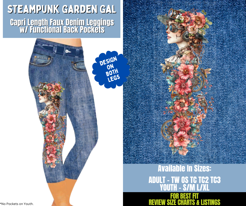 Preorder! Closes 12/15. ETA March. Steampunk Garden Gal Capri Leggings w/ Side Leg Designs