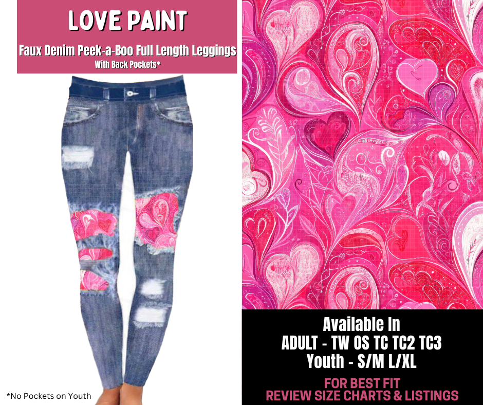 Preorder! Closes 11/10. ETA Jan. Love Paint Full Length Faux Denim Peekaboo
