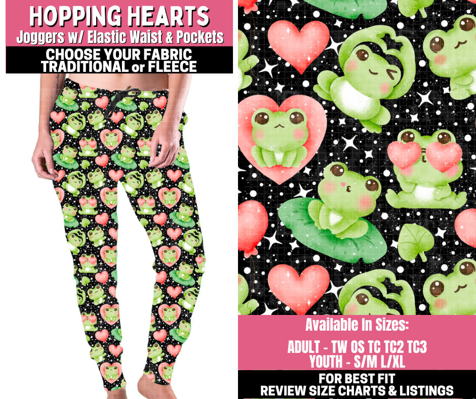 Preorder! Closes 11/19. ETA Jan. Hopping Hearts Joggers Choose Fleece or Traditional