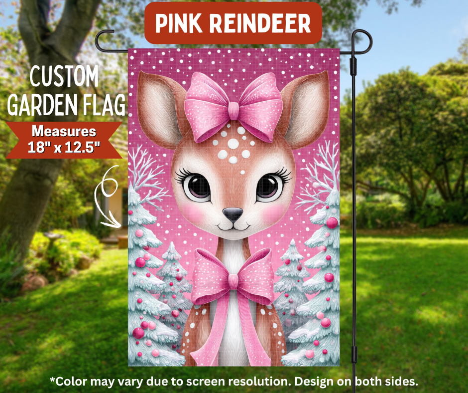 Preorder! Closes 8/10. ETA Nov. Pink Reindeer Garden Flag
